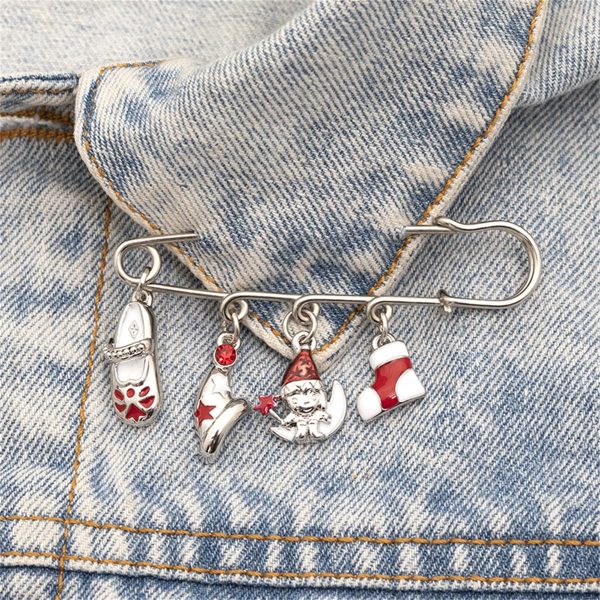 Silver-Plated & Red Christmas Charm Brooch on Sale