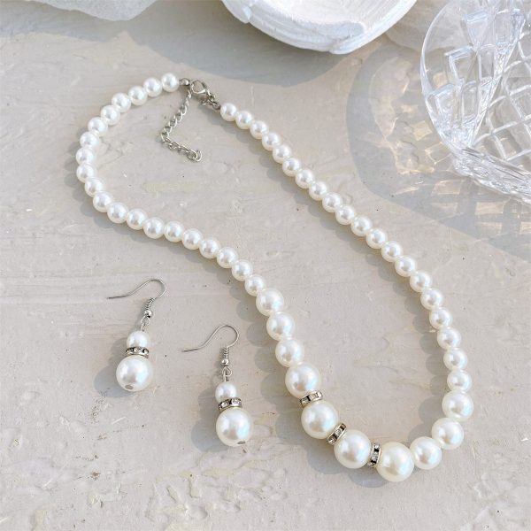 Pearl & Cubic Zirconia Beaded Necklace & Drop Earrings Online now