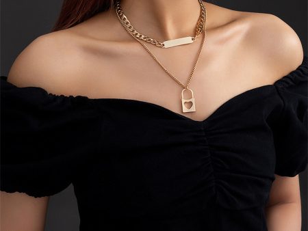 18K Gold-Plated Bar & Heart Lock Necklace Set Online now