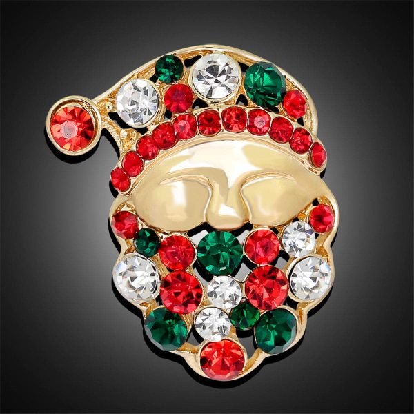 Cubic Zirconia & 18K Gold-Plated Santa Claus Brooch Online Hot Sale