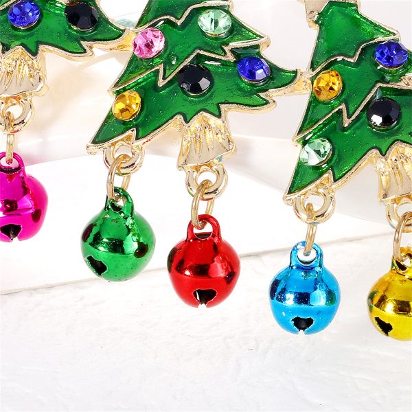 Colorful Cubic Zirconia & Green Enamel Christmas Tree Bell Brooch Fashion