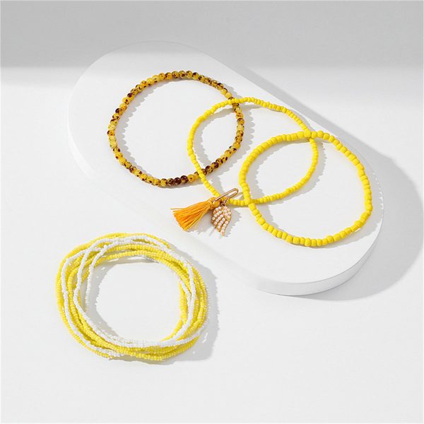 Yellow Howlite & Quartz 18K Gold-Plated Tassel Stretch Anklet Supply