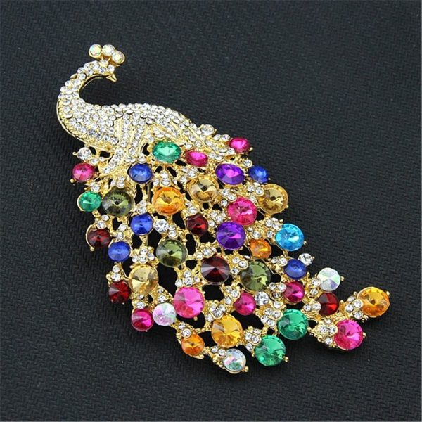 Crystal & Cubic Zirconia Peacock Brooch Fashion