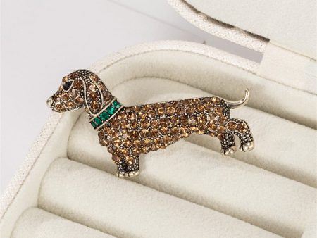 Brown Cubic Zirconia & Silver-Plated Dog Brooch on Sale