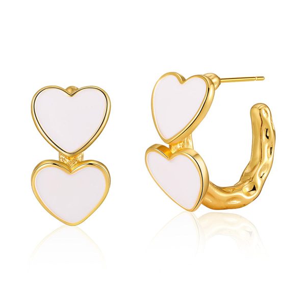 White Enamel & 18K Gold-Plated Heart Huggie Earrings Supply