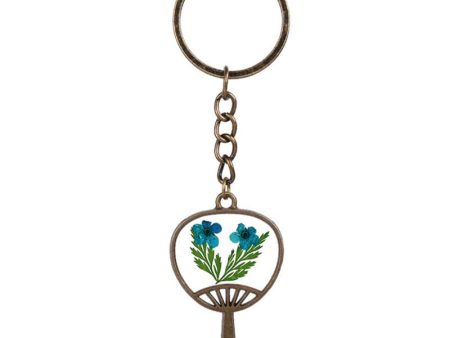 Blue Peach Blossom & 18K Gold-Plated Fan Keychain Fashion