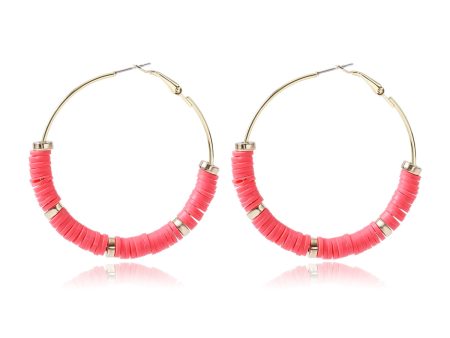 Watermelon Red Polymer Clay & 18K Gold-Plated Beaded Hoop Earrings Supply