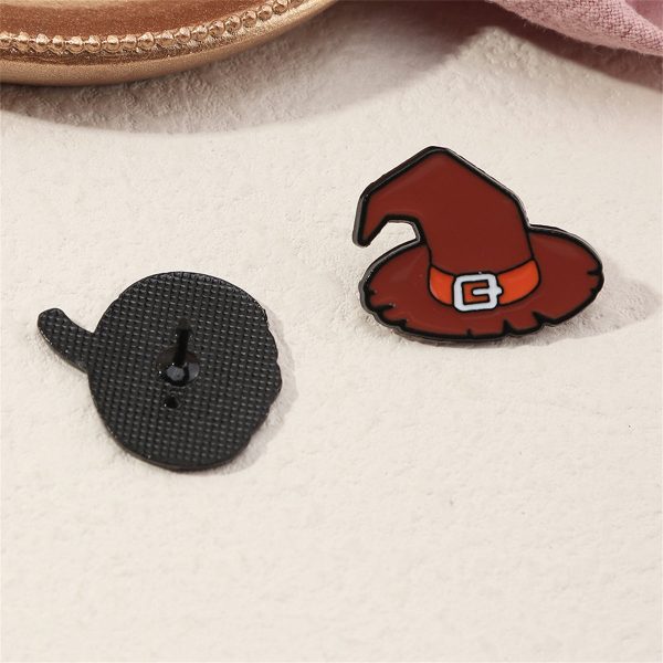 Enamel & Rhodium Plated Pumpkin Witch Hat Badge Set Online Sale