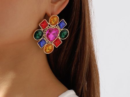 Rose Multicolor Crystal & 18K Gold-Plated Heart Stud Earring Cheap