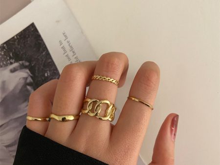 18K Gold-Plated Cable Chain Open Ring Set Online now