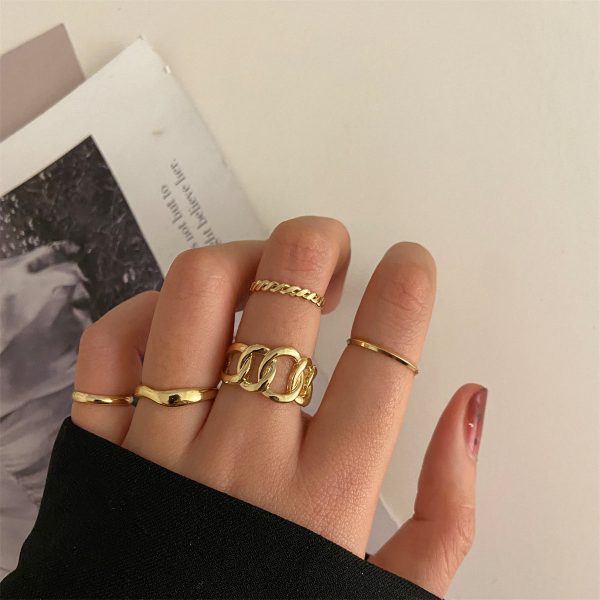 18K Gold-Plated Cable Chain Open Ring Set Online now