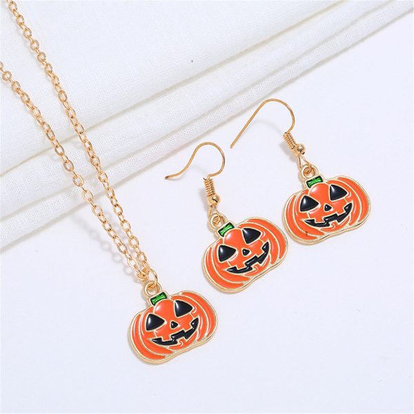 Orange Enamel & 18K Gold-Plated Pumpkin Drop Earrings & Pendant Necklace Set on Sale