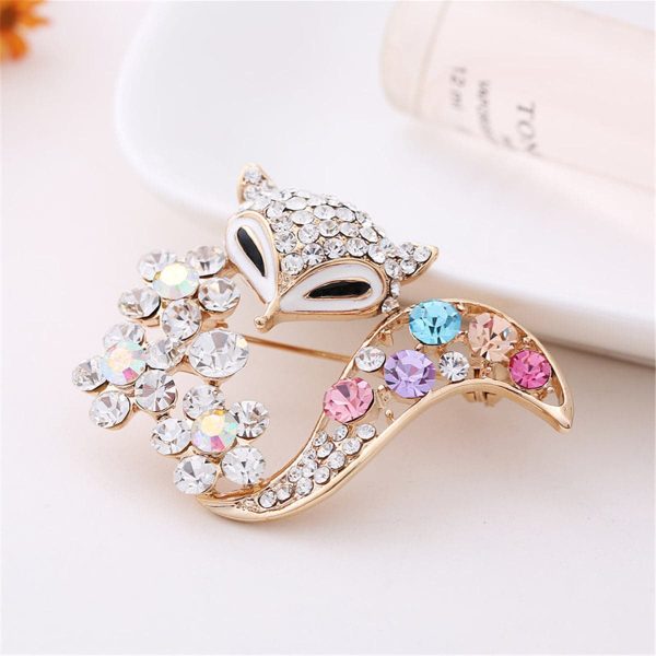 Cubic Zirconia & 18K Rose Gold-Plated Fox Brooch Fashion