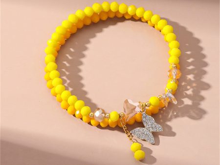 Yellow & Cubic Zirconia Heart Butterfly Stretch Anklet Set Sale