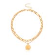 18K Gold-Plated Cuban Chain Coin Pendant Layered Necklace For Sale