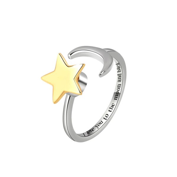 Two Tone Star & Moon Rotatable Open Ring Hot on Sale