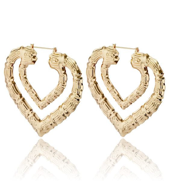 18K Gold-Plated Bamboo Layered Heart Hoop Earrings Online Sale