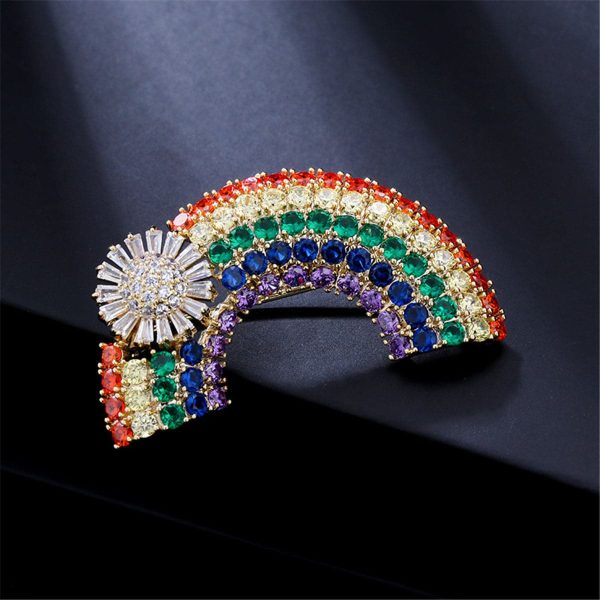 Cubic Zirconia & 18K Gold-Plated Rainbow & Sunflower Brooch Online now