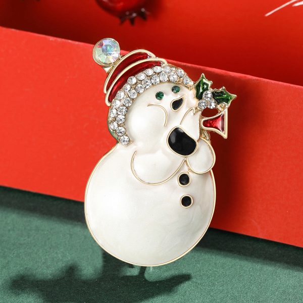 Cubic Zirconia & 18K Gold-Plated Musical Snowman Brooch Cheap