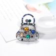 Blue Crystal & Silver-Plated Open Handbag Brooch Hot on Sale