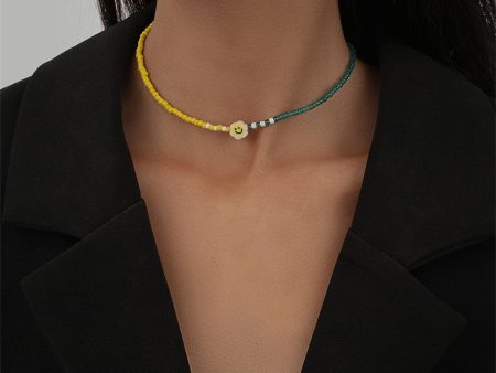 Yellow & Teal Howlite Smiley Face Beaded Choker Necklace Discount