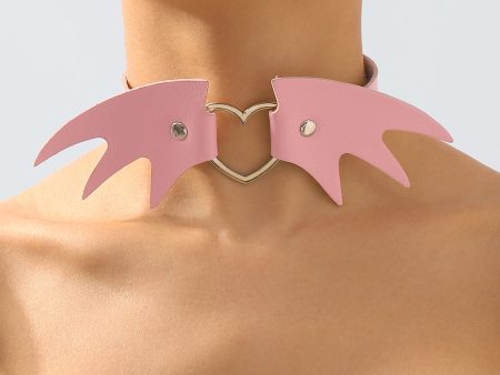 Pink Polystyrene & Silver-Plated Bat Wing Heart Choker Necklace Online Hot Sale