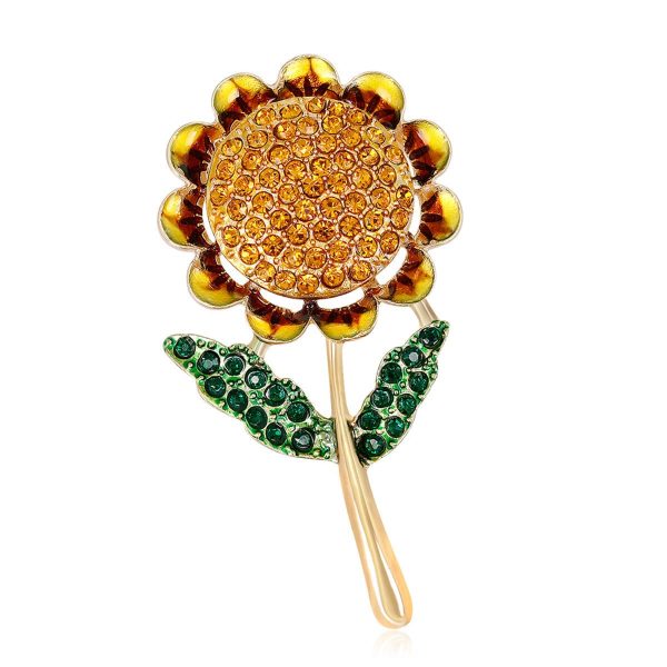 Cubic Zirconia & 18K Gold-Plated Sunflower Brooch Online