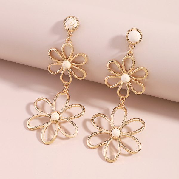 White Turquoise & 18K Gold-Plated Open Flowers Drop Earrings Sale