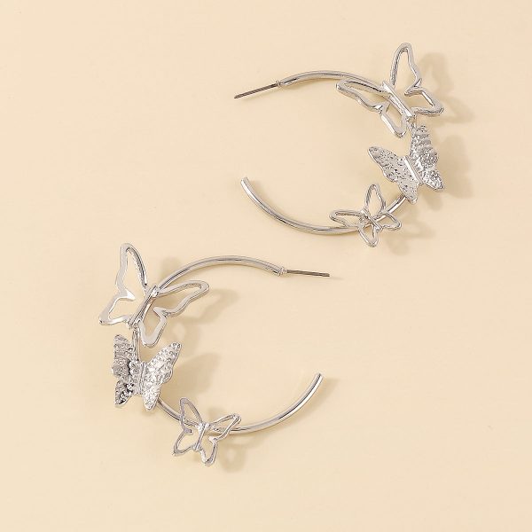 Silver-Plated Butterfly Hoop Earrings Cheap