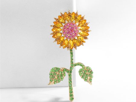 Yellow Crystal & Cubic Zirconia Sunflower Brooch Cheap