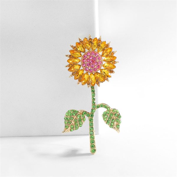 Yellow Crystal & Cubic Zirconia Sunflower Brooch Cheap