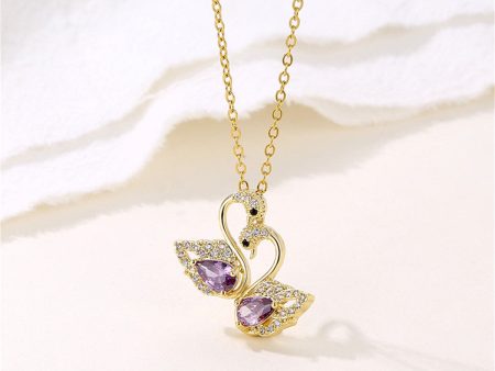 Purple Crystal & Cubic Zirconia 18K Gold-Plated Swan Pendant Necklace Fashion