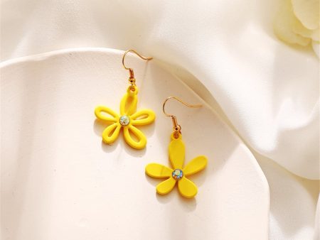 Yellow Acrylic & Cubic Zirconia 18K Gold-Plated Flower Drop Earrings For Cheap