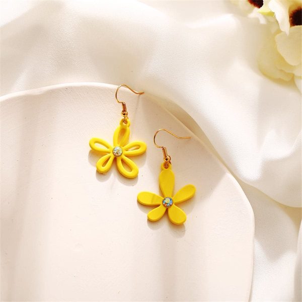 Yellow Acrylic & Cubic Zirconia 18K Gold-Plated Flower Drop Earrings For Cheap