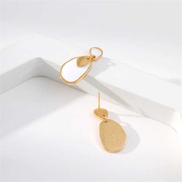 White Enamel & 18K Gold-Plated Irregular Oval Drop Earring For Discount