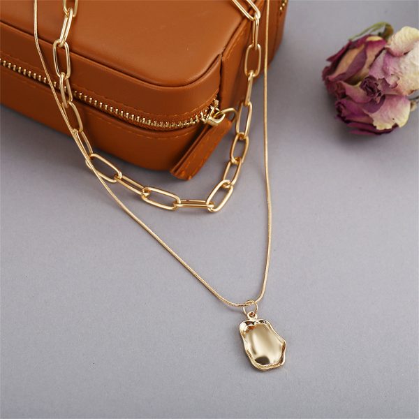 18K Gold-Plated Cable Chain Layered Pendant Necklace For Cheap