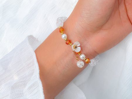 Yellow Acrylic & Pearl 18K Gold-Plated Flower Beaded Stretch Bracelet Online now