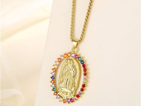 Red Cubic Zirconia & 18K Gold-Plated Mary Pendant Necklace Online