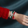 Green & Red  Merry   Joy  Beaded Stretch Bracelet Set For Cheap