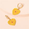 Yellow & Peach Enamel Heart Charm Huggie Earrings Online Sale