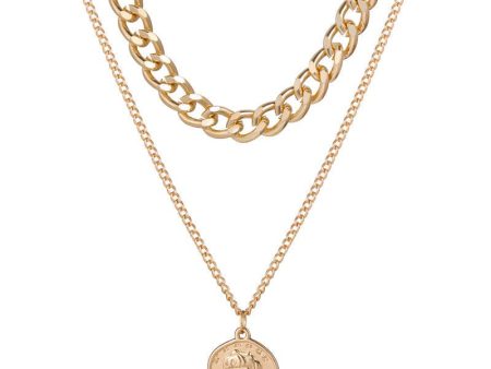 18K Gold-Plated Coin Figaro Layered Pendant Necklace Online Hot Sale