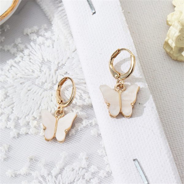 White Acrylic & 18K Gold-Plated Butterfly Drop Earrings Hot on Sale