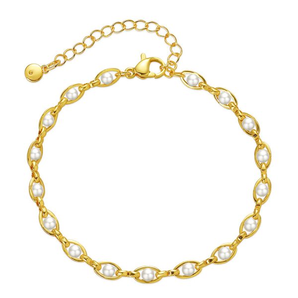 White Pearl & 18K Gold-Plated Eye Chain Bracelet Sale