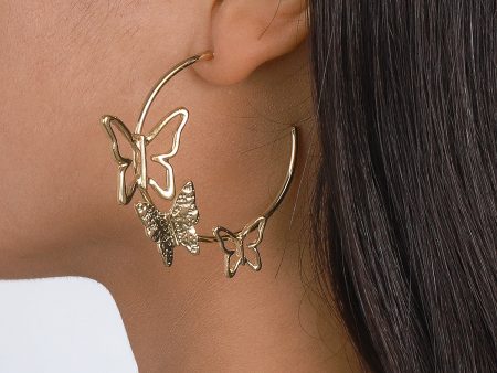 18K Gold-Plated Butterfly Hoop Earrings For Sale