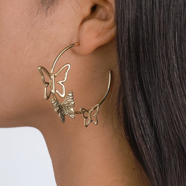 18K Gold-Plated Butterfly Hoop Earrings For Sale