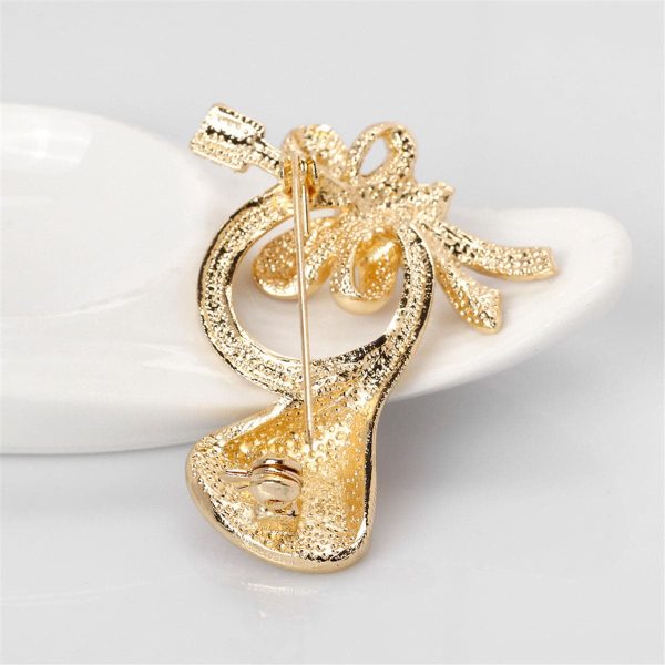 Cubic Zirconia & 18K Gold-Plated French Horn & Bow Brooch Cheap