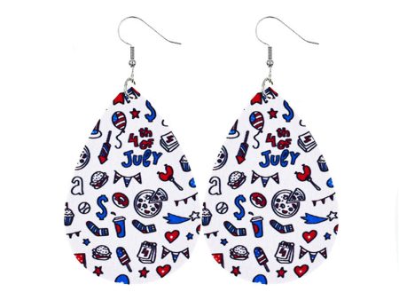 White & Blue Polystyrene  4Th Of July  Party Drop Earrings Online now