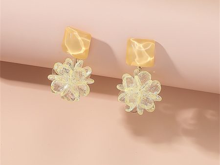 Yellow Resin & Acrylic Floral Drop Earrings Online Sale