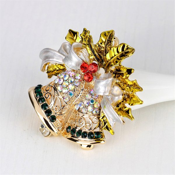 Cubic Zirconia & 18K Gold-Plated Botany Bow & Bell Brooch For Sale