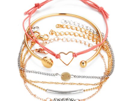 Two Tone Open Heart Bracelet Set Sale